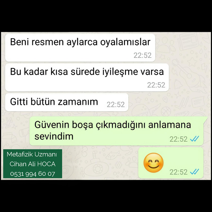 Danışan memnuniyeti – WhatsApp teşekkür mesajı ekran görüntüsü 1