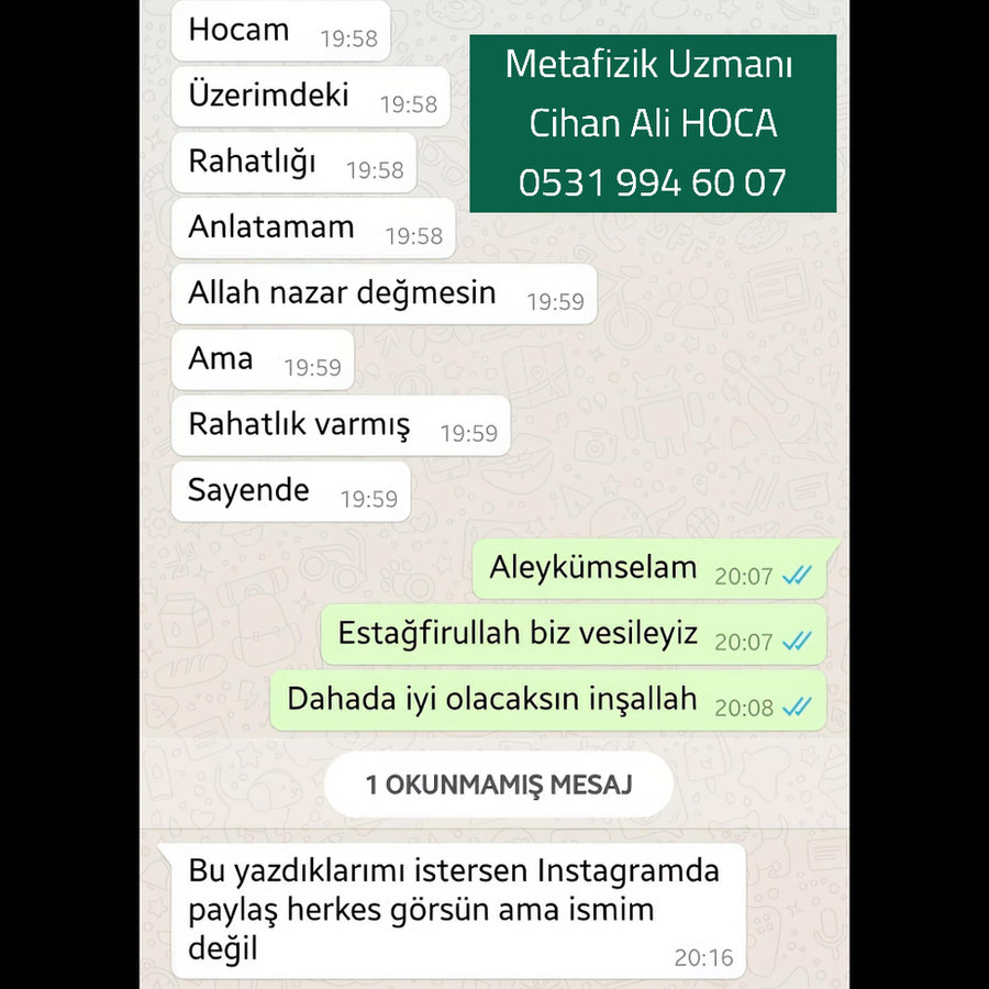 Danışan memnuniyeti – WhatsApp teşekkür mesajı ekran görüntüsü 2